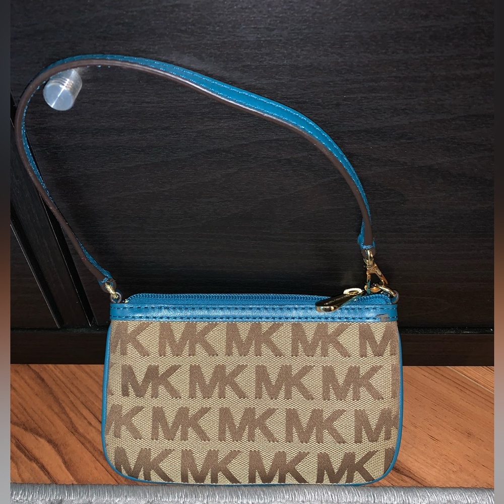 Michael Kors turquoise & tan wristlet